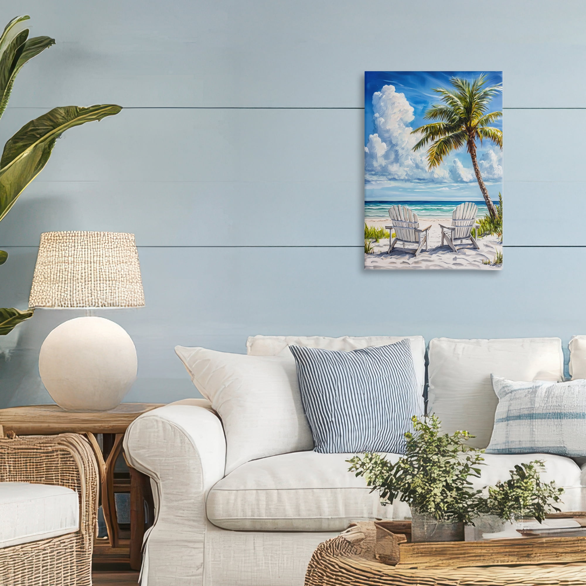 Stupell Industries Clouded Beach with Looming Palm Canvas Wall Art, design by Petal Prints Design