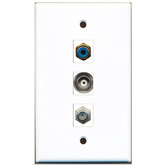 RiteAV - 1 Port RCA Blue and 1 Port Coax Cable TV- F-Type and 1 Port BNC Wall Plate