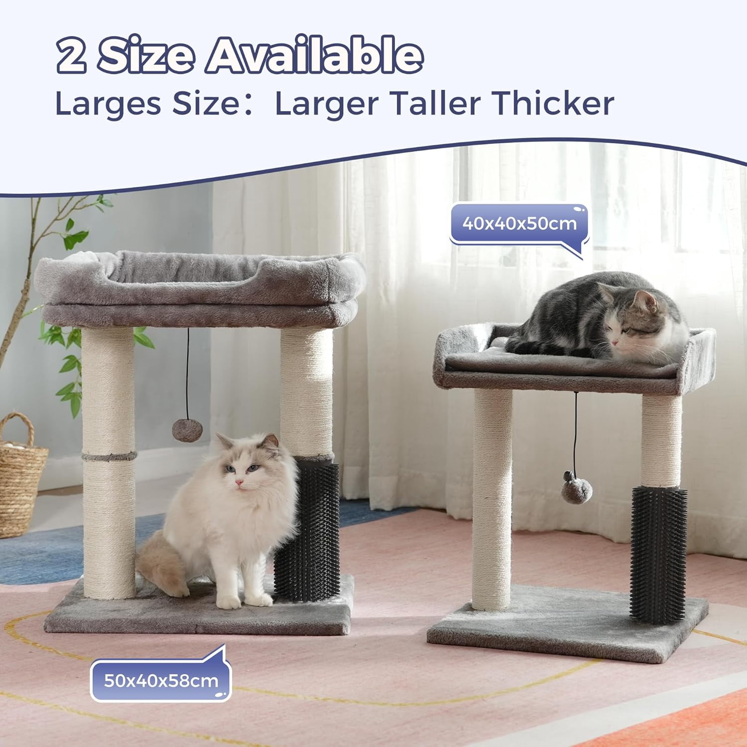 Cat Tree Tower for Large Cats Cat Scratching Post with Cat Self Groomer,Top Bed, Thick Scratch Post Danging Ball Great for Indoor Cats