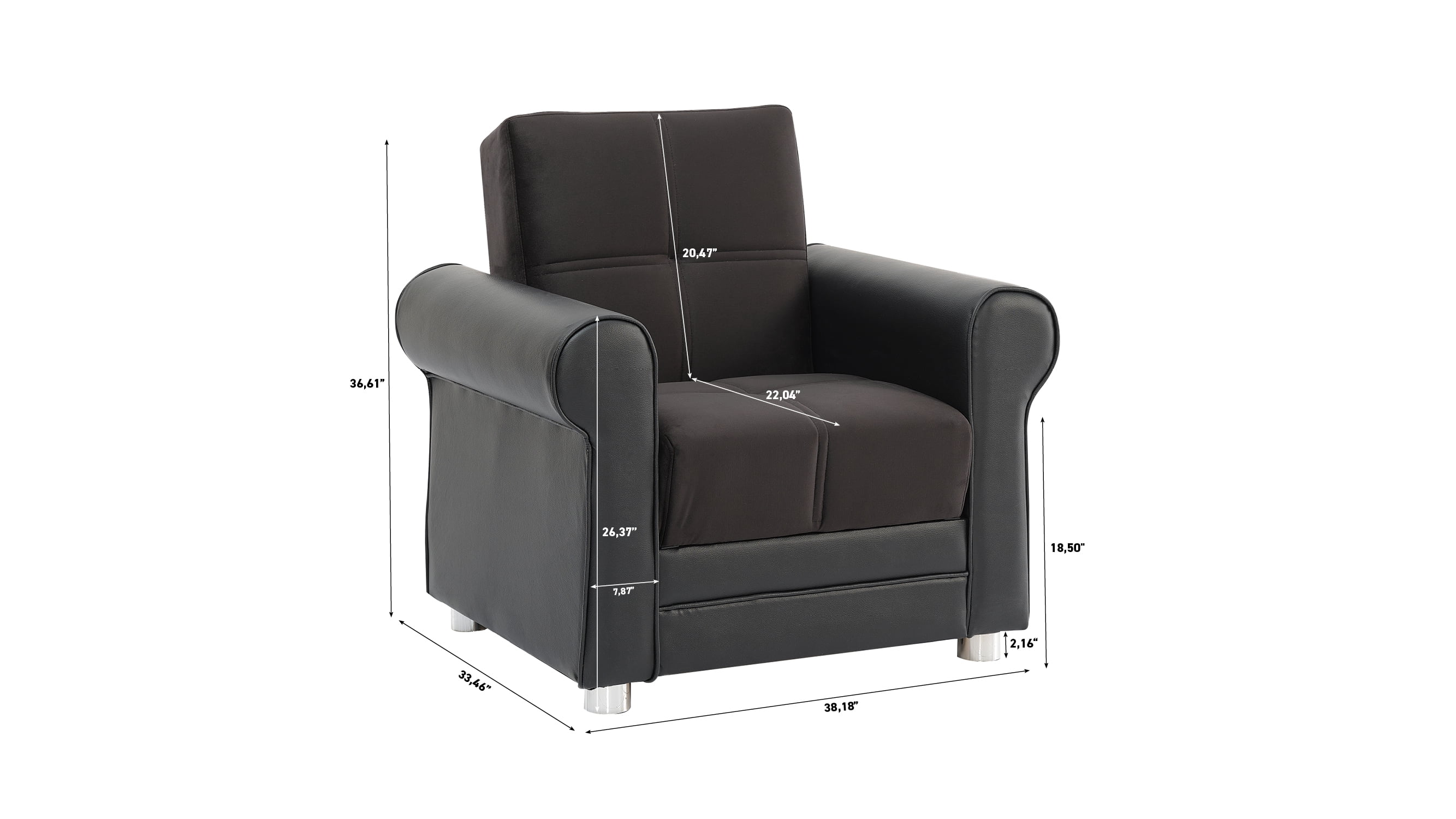 Ottomanson Convertible Accent Armchair with Hidden Storage, Firm Comfort Seating, Black