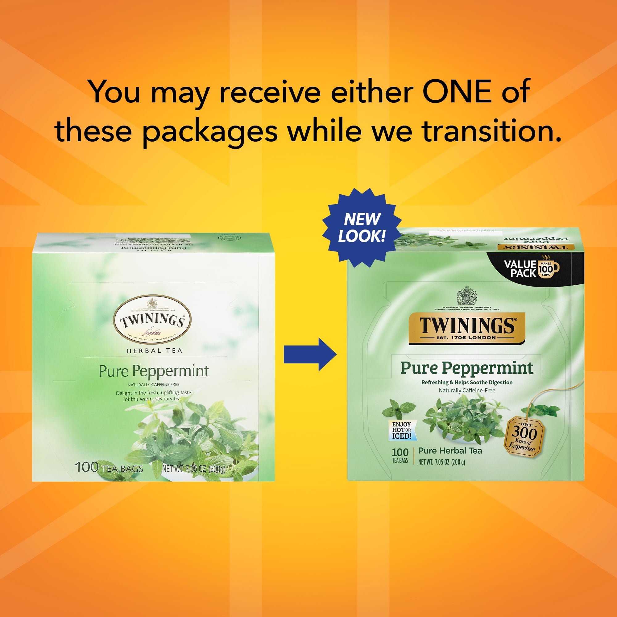 Twinings Pure Peppermint Herbal Tea Bags, Caffeine-Free, 100 Count Box