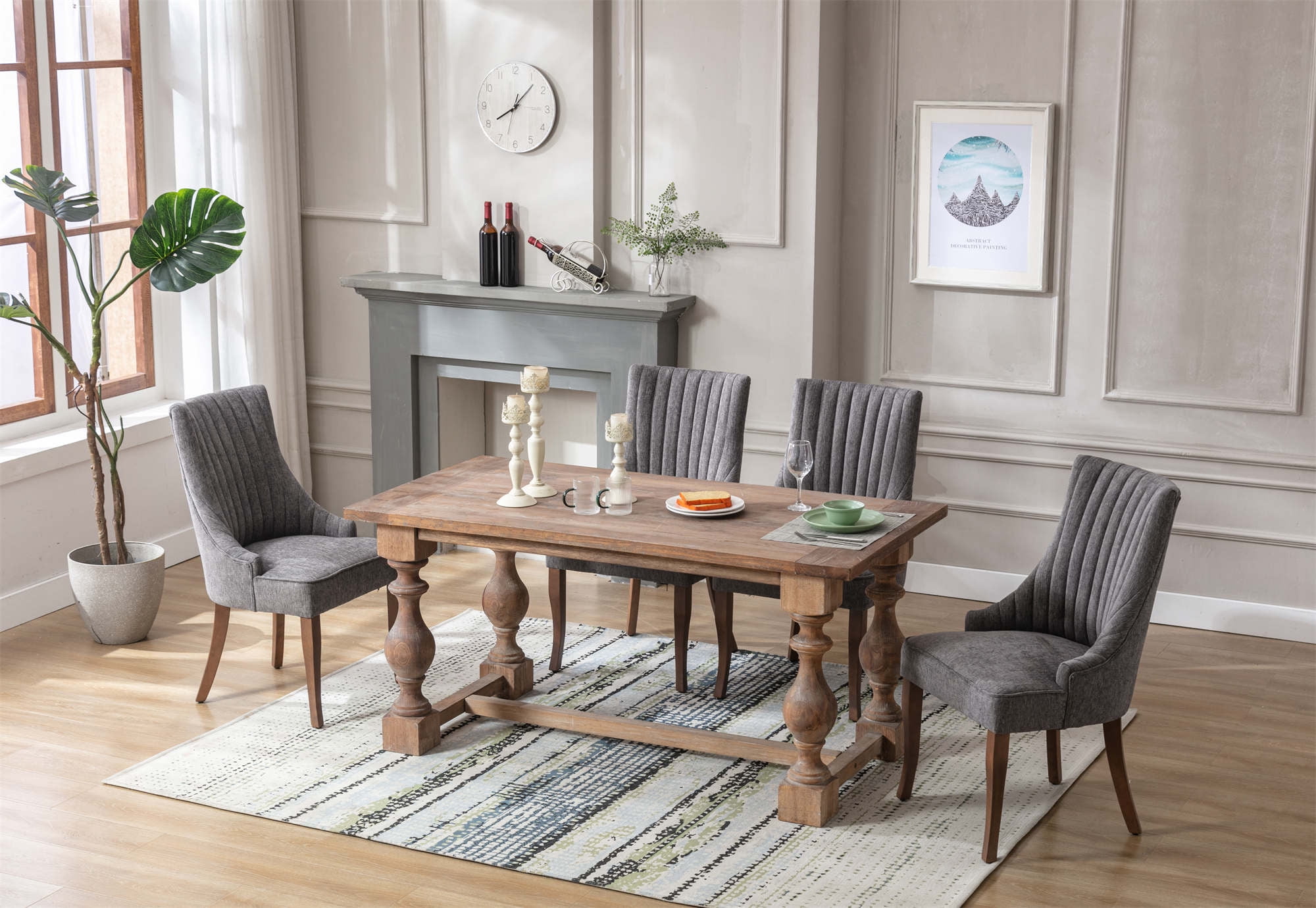 Modern Accent Dining Chairs, Set of 2, Upholstered Striped Back Fabric