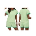 thumbnail image 2 of Anygrew Women's Striped Knit Lounge Outfit Sets - Short Sleeve Tops and Shorts Casual Summer 2 Piece Outfits, 2 of 7