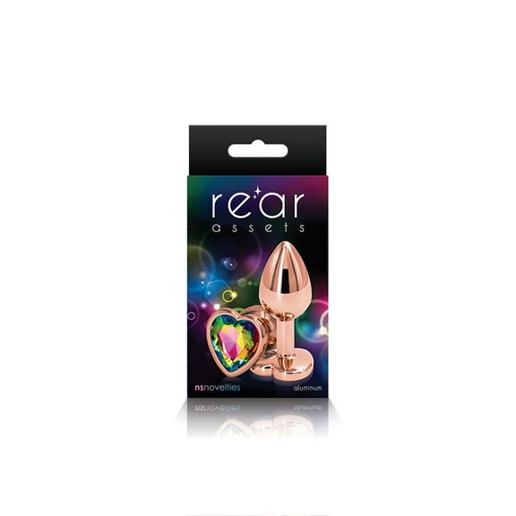 NS Novelties Rear Assets Rose Gold Heart Small Rainbow Anal Plug
