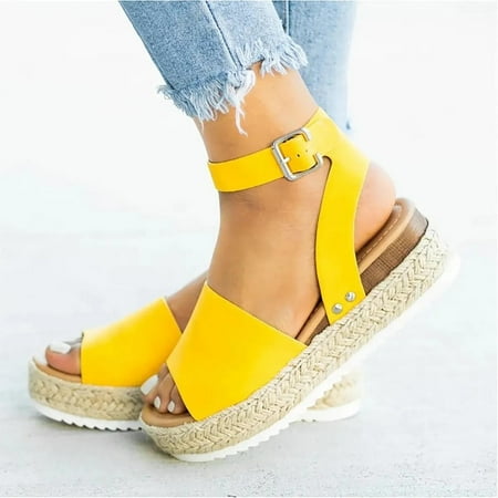 

Hvyes Women s Topic Open Toe Buckle Ankle Strap Espadrille Wedge Casual Synthetic Sandal Summer Beach Platform Sandals