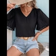 thumbnail image 4 of Blusas Elegantes de Verano para Mujer, con Cuello en V, Corta y Pétalos Abullonados, Informales, para Trabajo y Negocios Negro L, 4 of 8