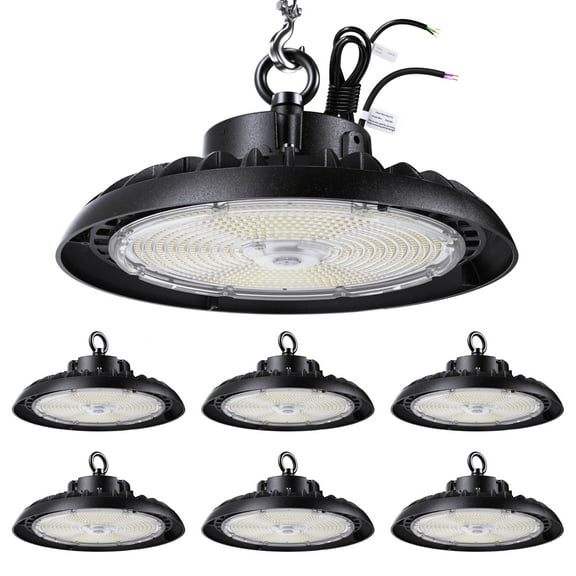 Sunco 6 Pack LED UFO High Bay Light Shop Lights, Commercial Lighting, Industrial Lights for Garage, Gym, Warehouse, Selectable Features 240W/270W/300W, 4000K/5000K, 49000 LM, Dimmable (0-10V) UL