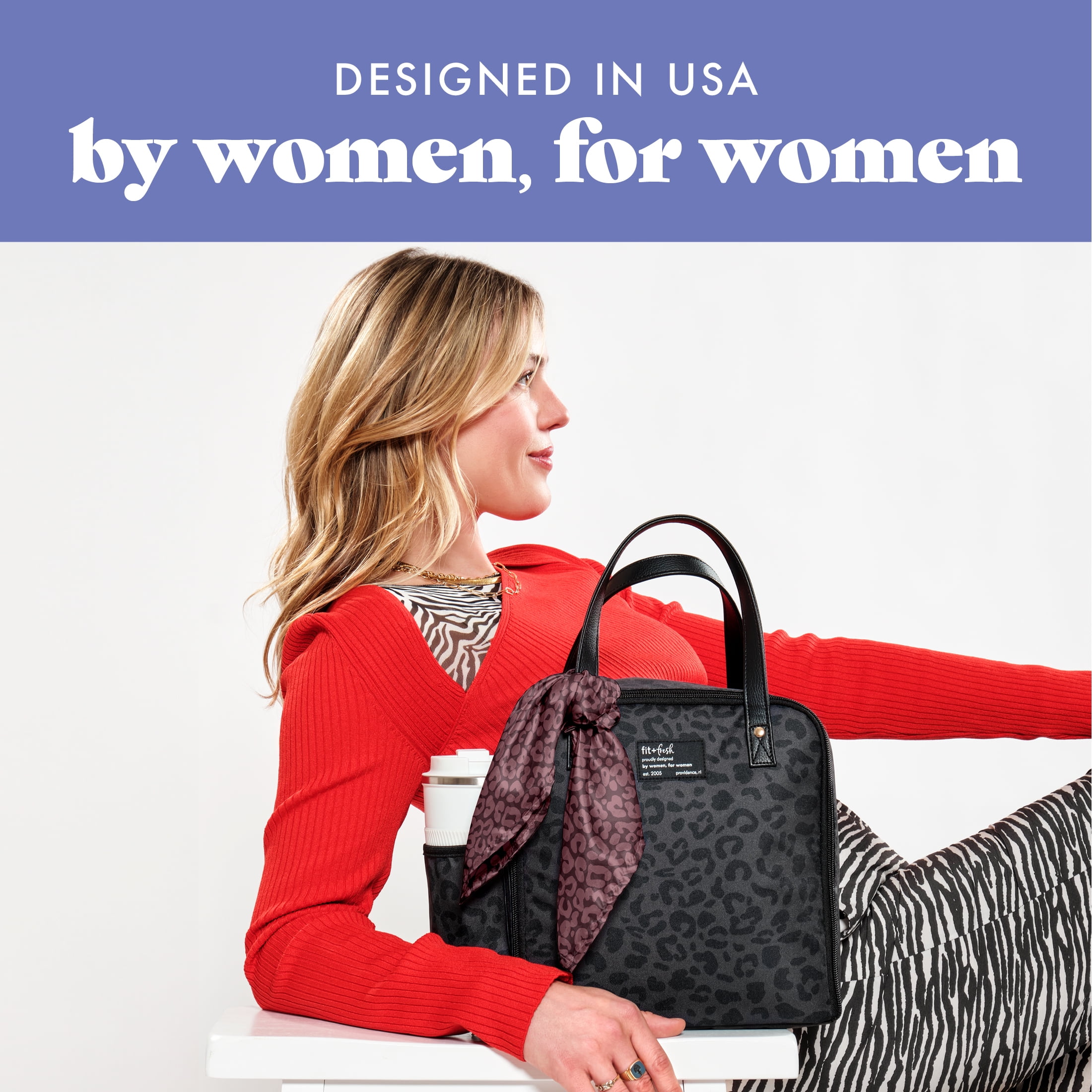 Fit & Fresh Wichita Women's Large Insulated Lunch Bag with Fashion Scarf, Cheetah Black