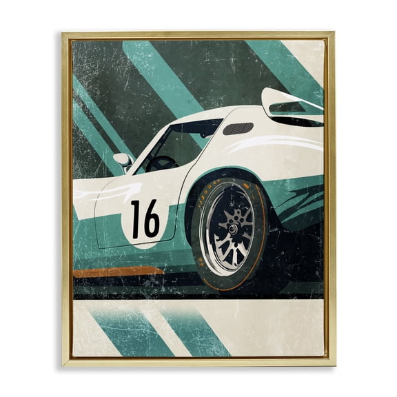 Stupell Industries Mid-Century Classic Green Race Car Gold Floating Frame Canvas Art, 17 x 21, by Enrico McGarrigle
