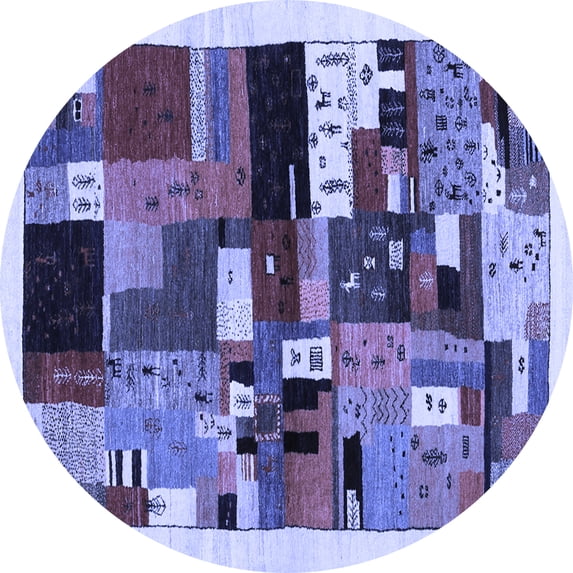 Ahgly Company Indoor Round Abstract Blue Contemporary Area Rugs, 6' Round