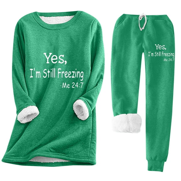 dazeni Yes I'M Still Freezing Me Girls Boys Crewneck Sweatsuit Sherpa Fleece Lined Sweatshirt Drawstrung Jogger Sweatpants Winter Going out Outfits