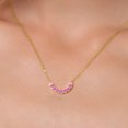 thumbnail image 3 of Gem Stone King Half Circle Curved Bar Moon Pink Zirconia Necklace for Women | 18K Yellow Gold Plated Silver | 7 Stone Bar Necklace | 0.21 Cttw | Round 2MM | With 18 inch Chain, 3 of 6