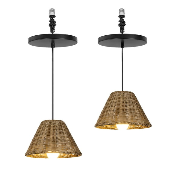 Kiven Instant Light Conversion Kit for 4/5/6inch Hole, 2 PackRattan Farmhouse Lighting Recessed Can Light Conversion Kit to Pendant with E26 Screw-in Adapter for Kitchen Living Hallway DZ0511