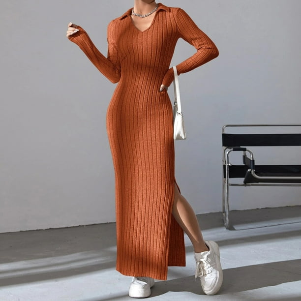 Vestido Vestido elegante de tubo para mujer, vestido largo elegante informal de punto suave de Color sólido Kuymtek Marrón T S para Mujer