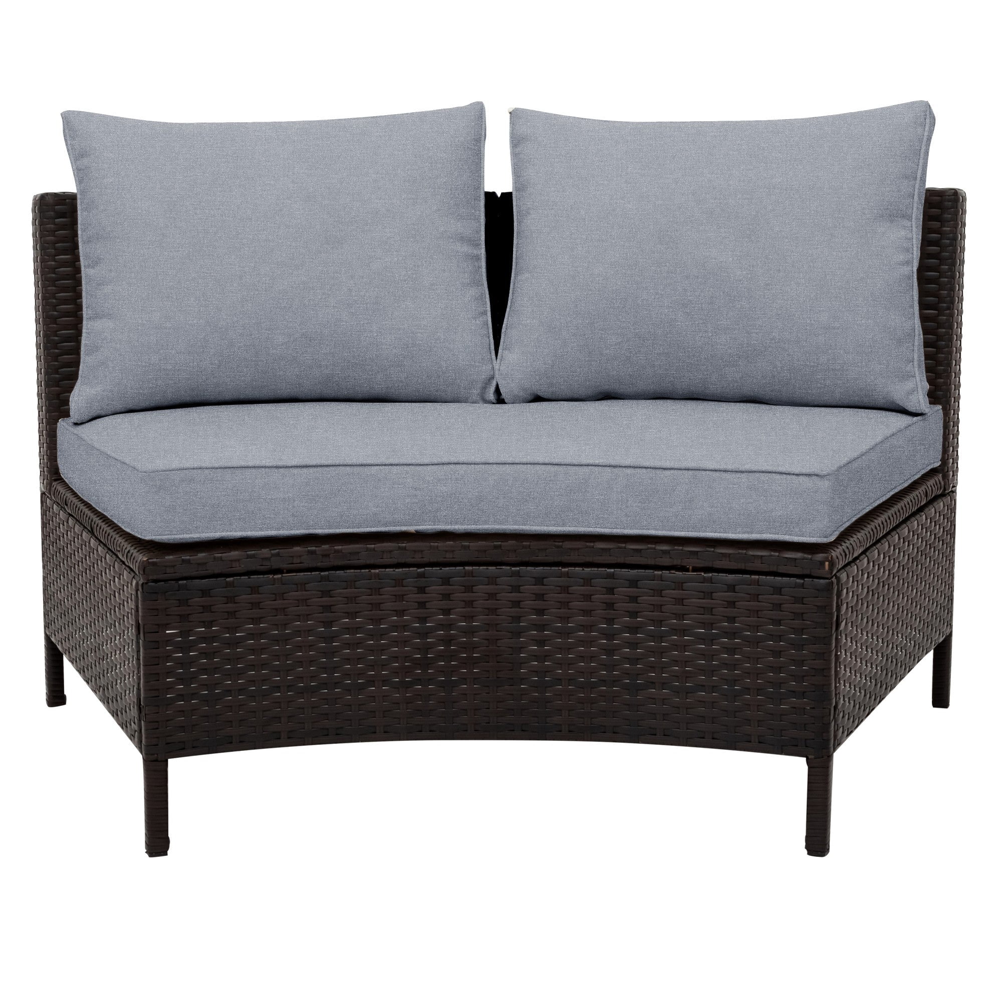 Sailvan 5pc Outdoor Patio Sectional Furniture Set - All-Weather PE Rattan Wicker Half-Moon Sofa with Tempered Glass Table & Thick Cushions Grey