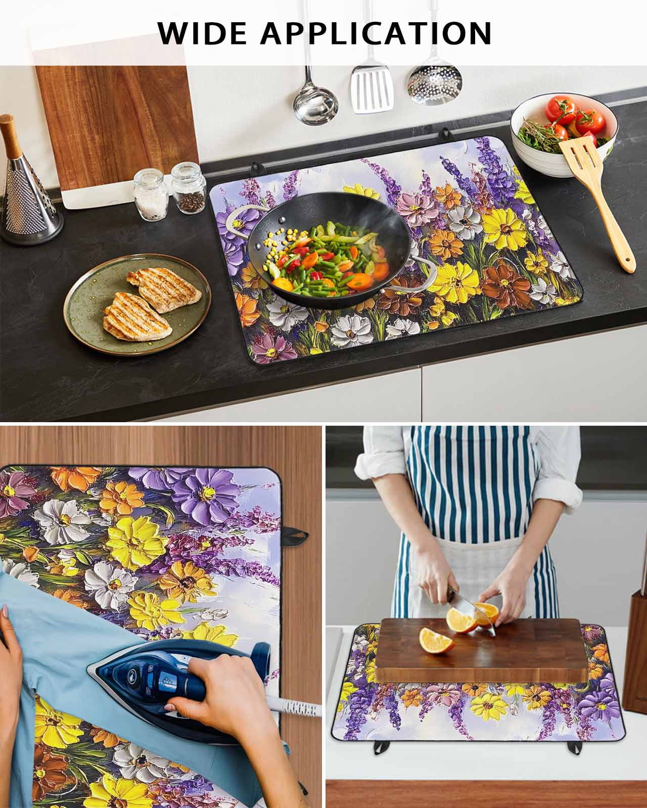 nqOlkjepod Large Induction Cooktop Protector Mat 36"x21", Vintage Flowers Stove Top Covers for Electric Stove, Spring Rustic Oil Painting Botanical Stove Burner Cover Mats, Glass Top Stove Cover