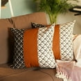 thumbnail image 4 of Boho Set of 2 Handcrafted Decorative Throw Pillow Cover Vegan Faux Leather Geometric 20" x 20" Brown & Ivory Square for Couch, Bedding, 4 of 6