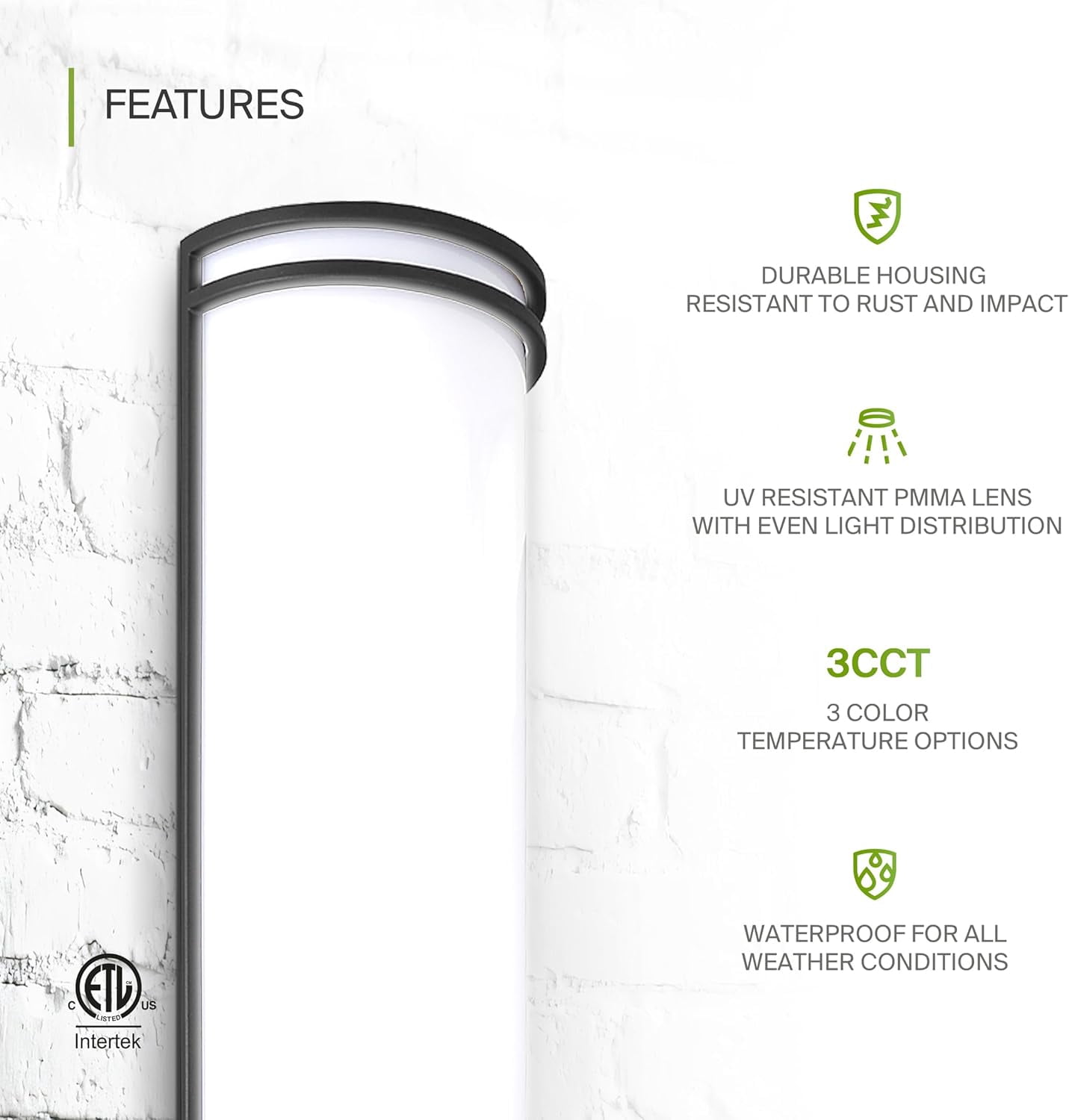 ASD 24 Inch LED Outdoor & Indoor Wall Mount Light Fixture - Matte Black Modern Wall Sconce Lighting - 25W 120-277V 3000K 4000K 5000K Dimmable Front Door & Patio Exterior Lights - ETL, 2 Pack