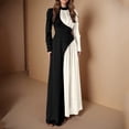 thumbnail image 4 of Ndbuld Long Sleeve Maxi Dress for Women Women's Fall And Winter New Round Neck Color Blocked Long Sleeved Slim Waistband Retro Dress,White,S, 4 of 4