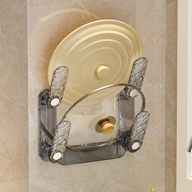 YIMWNYI Kitchen Shelves Wall Mounted Pot Lid Holder, Space Saving Storage Rack, Multifunctional Kitchen Organizer, Draining Design for Lids and Cutting Boards, Easy No Drill Installation