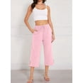 thumbnail image 4 of Women Capris Pants High Waist Drawstring Comfy Casual Pants Casua Loose Trousers Buttons Trim with Pockets Pink M, 4 of 9
