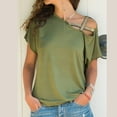 thumbnail image 2 of gakvbuo Off Shoulder Tops For Womens Summer Tops Short Sleeve Sexy Strappy Cold Shoulder Tops Irregularity Cute Tunic Blouse Basictees Tops Shirts, 2 of 5