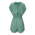 thumbnail image 4 of Women's Summer V - Neck Short - Cap - Sleeve Rompers - Elastic High - Waist, Wide - Leg Jumpsuits, 4 of 4