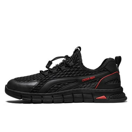 

Spring Summer Casual Shoes Men Slip on Elastic Band Leather Mesh Low Top Sneaker Hollow Round Toe Solid High Quality Breathable