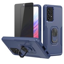 Xhy Samsung Galaxy A53 5G Case with Privacy Screen Protector Military Grade Shockproof Cover Ring Holder Kickstand Support Magnetic Car Mount Dual Layer Protective Phone Case (Blue)