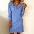 thumbnail image 4 of Eyelets Dresses for Women - Cowl Neck Loose Crewneck Long Sleeve Casual Summer Hollowed Out Keyhole Tunic Mini Dress, 4 of 7