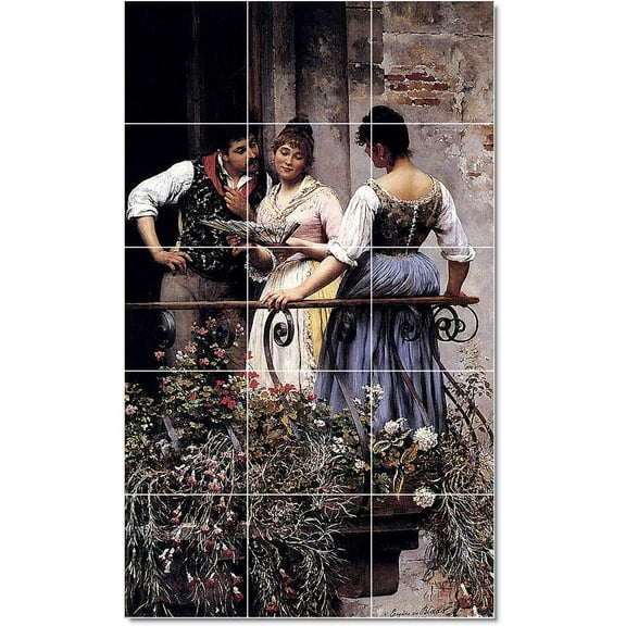 Ceramic Tile Mural-Eugen de Blaas Women Painting 71. 12.75" w x 21.25" h using (15) 4.25 x 4.25 ceramic tiles
