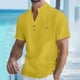 thumbnail image 1 of Blusa y camisa de manga corta con cuello alto para hombre, color liso, informal, a la moda, con botones, cuello alto, manga corta, bolsillos, blusa, camisa para hombre, blusas de poliéster, 1 of 7