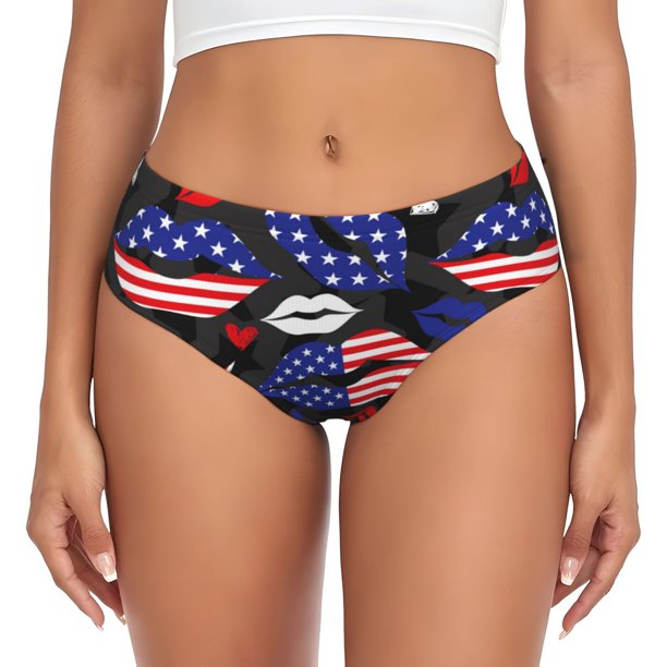 Fotbe American With Lips Calzones Estampados para Mujer – Ropa Interior de Algodón, Cómoda, Suave y Elástica-X-Large