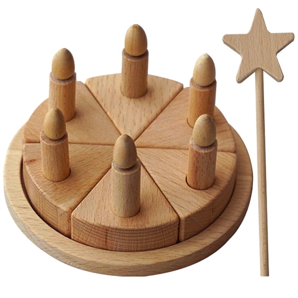 1 Set of Wooden Birthday Party Cake Toy DIY Pretend Role Play Food Toy for Boys Girls