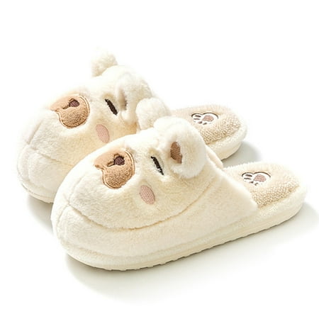 

Cathalem Womens Slippers Slip on Fashion Women Slippers Winter Comfortable Cute Cartoon Bear Warm Indoor Womens Slip on Slippers White 7