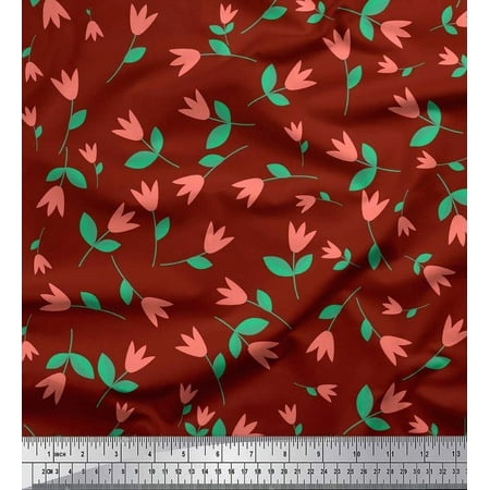 Soimoi Cotton Voile Fabric Leaves & Tulip Flower Clip Art Print Sewing Fabric Yard 42 Inch Wide
