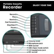 Cassette Player Tape Recorder, Portable Walkman Cassette USB Player with Stand-Alone Mic, One-Touch Recording(Black)