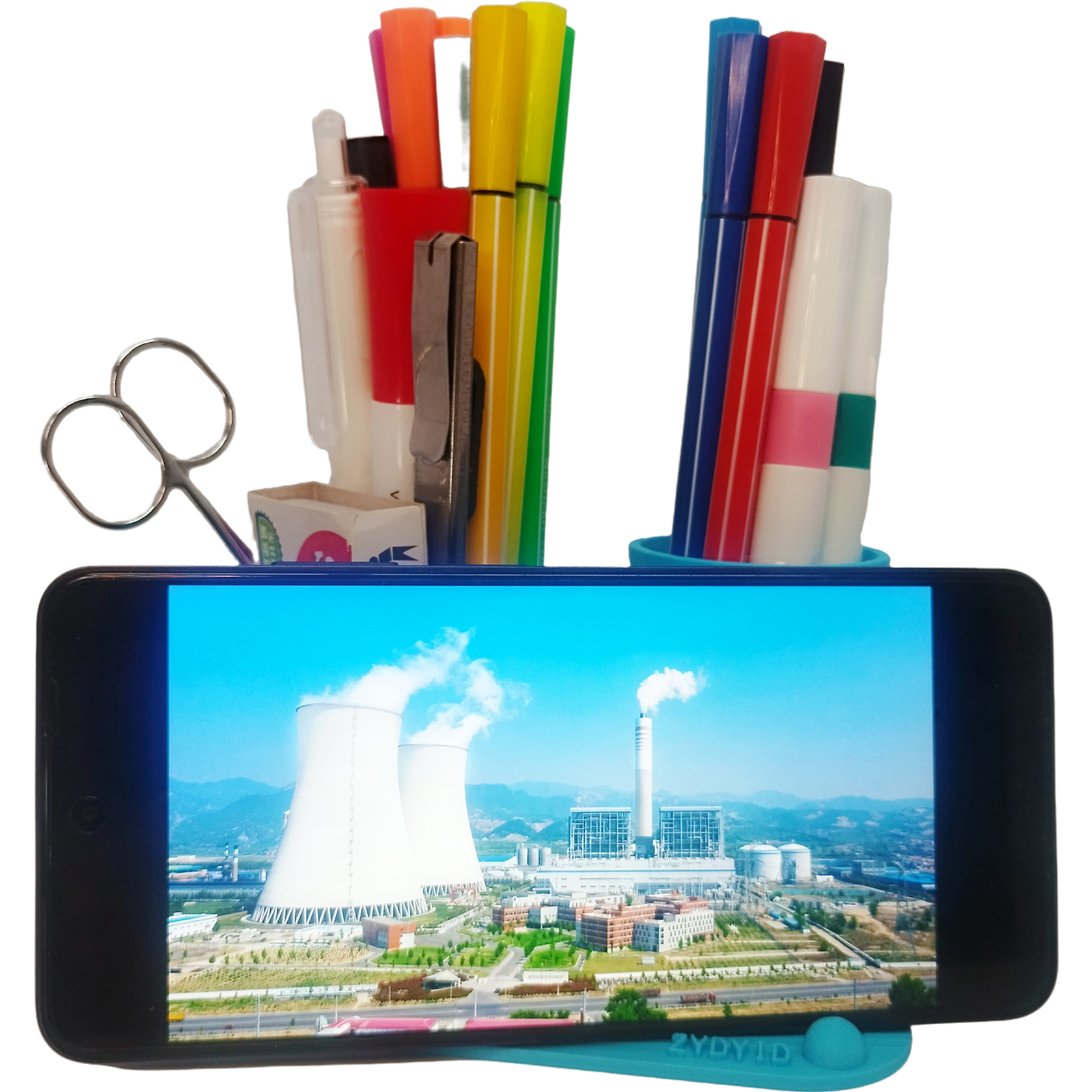 Cooling Tower Pen Holder with Phone Stand | Desk Accessory for Home & Office
