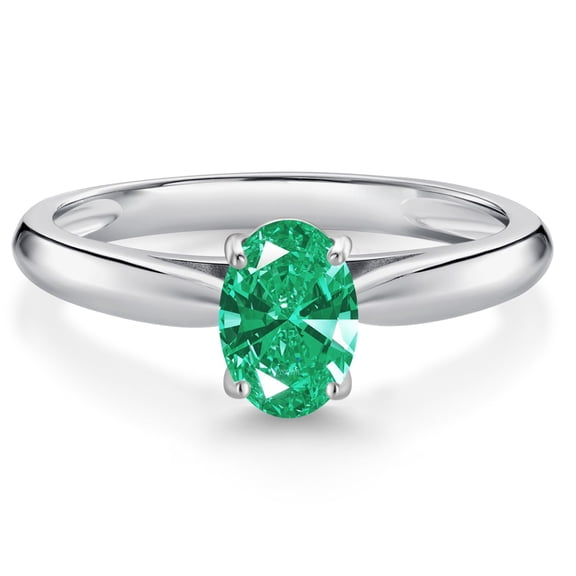 Gem Stone King 10K White Gold Green Zirconia Solitaire Engagement Ring for Women (0.76 Cttw, Oval 7X5MM, Gemstone Birthstone, Size 9)