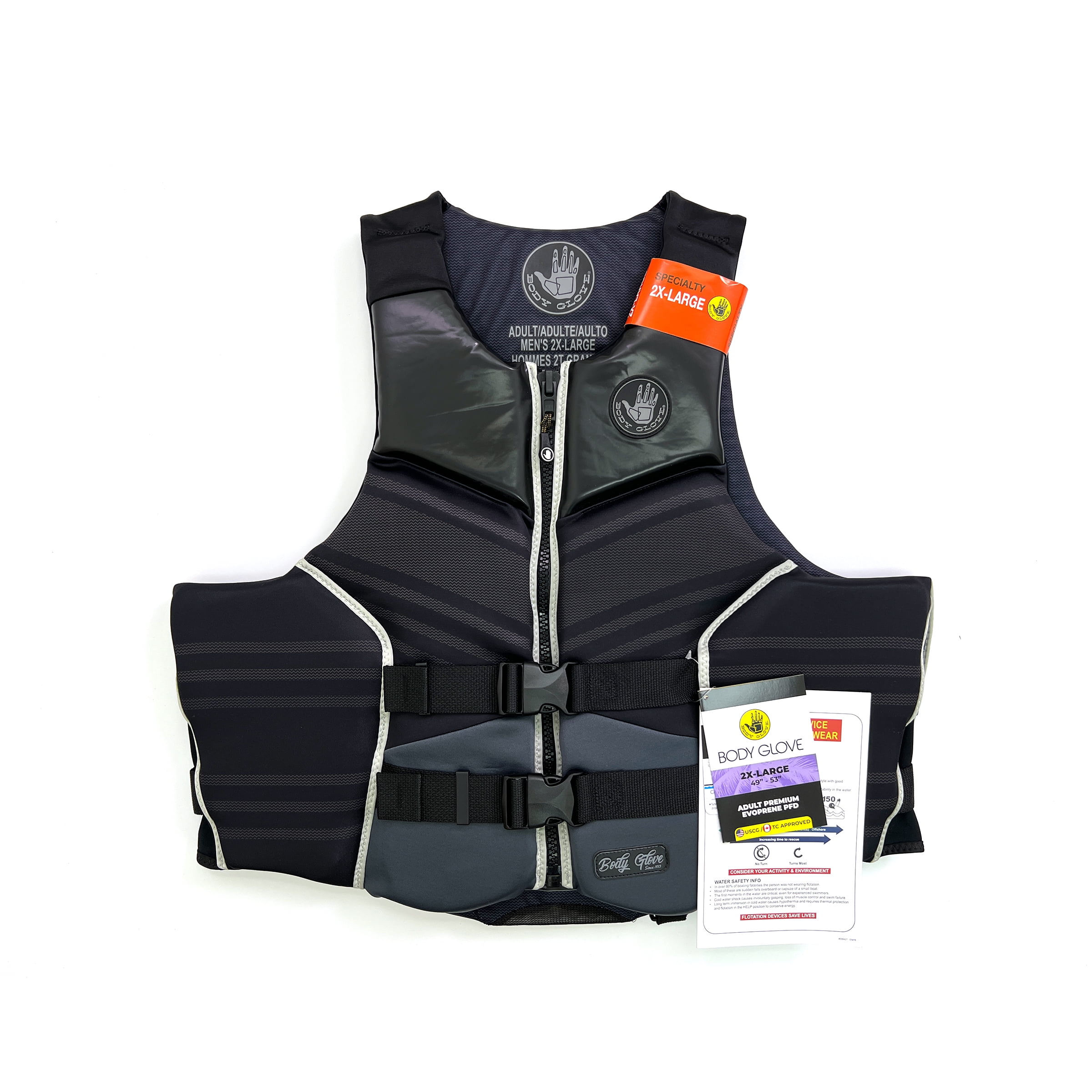Body Glove Adult Unisex High-End Evoprene PFD, Life Jacket and Vest, 2XL, Black