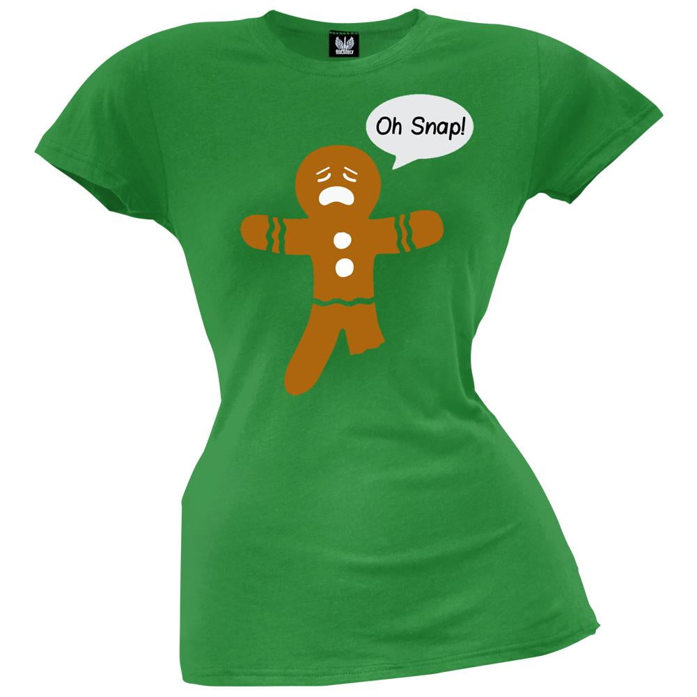 Old Glory Oh Snap Gingerbread Man Juniors T Shirt Green