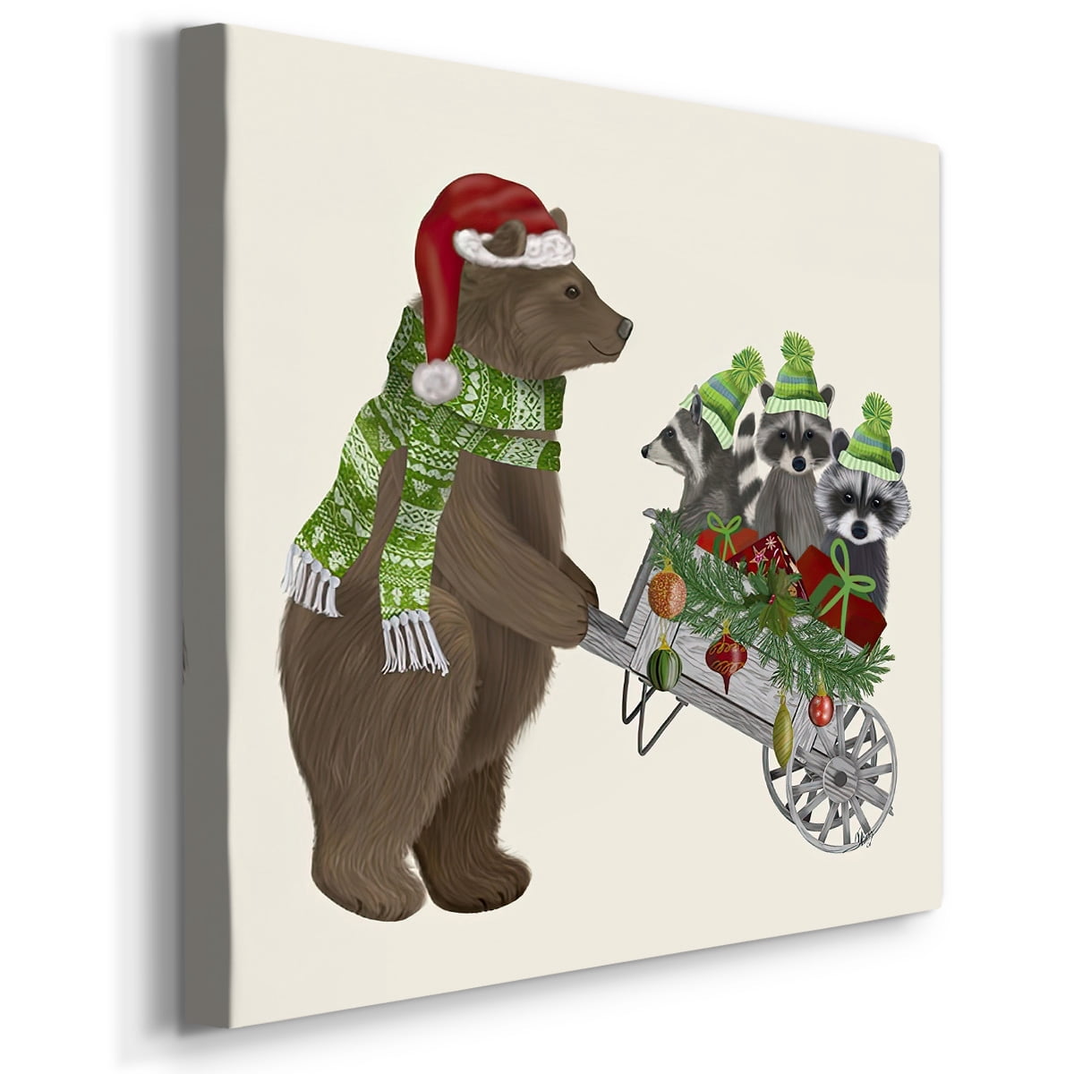 Bear and Christmas Wheelbarrow- Gallery Wrapped Canvas