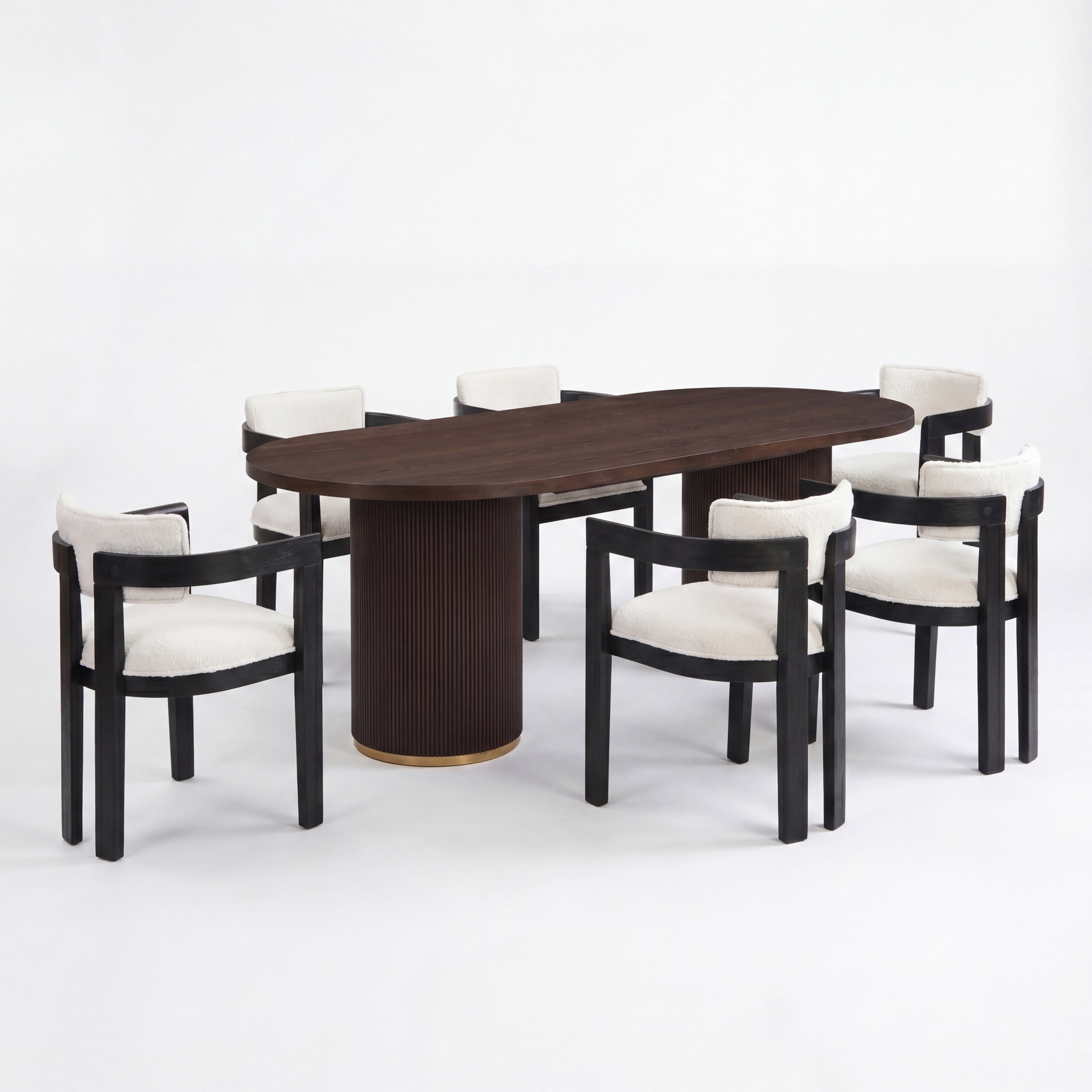 Christopher Knight Home 7-Piece Modern Oval Dining Table with Upholstered Chairs, Fluted Base, Black+Espresso