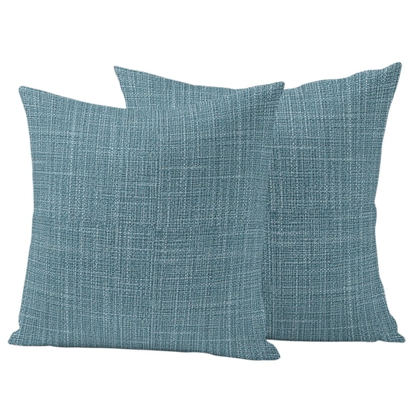 Outdoor Waterproof Throw Pillow Covers Set of 2 Deep Blue Linen Decorative Pillowcases Outdoor Pillows Cushion Case 16x16 Inch Grain Texture Solid Color Patio Pillows for Couch Sofa Bed Garden