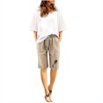 thumbnail image 2 of Sakmal Shorts Women High Waisted Bermuda Straight Leg Yellow Dressy Cotton and Linen Knee Length Shorts with Pockets, 2 of 6