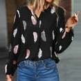 thumbnail image 2 of ZZwxWA Fashion Womens Loose Fit Cute Party Tops Oversize Comfortable Blouse Feather Print Womens Tops Dressy Long Sleeve Tunic Tops V-Neck T-shirts On, 2 of 4