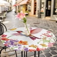 thumbnail image 3 of Watercolors Bird Flower Elastic Fitted Round Table Cover Orange Floral Plant Waterproof Outdoor Tablecloth for Holiday Party, Picnic, Patio & Dining Fits Tables Up to 55"-60", 3 of 8