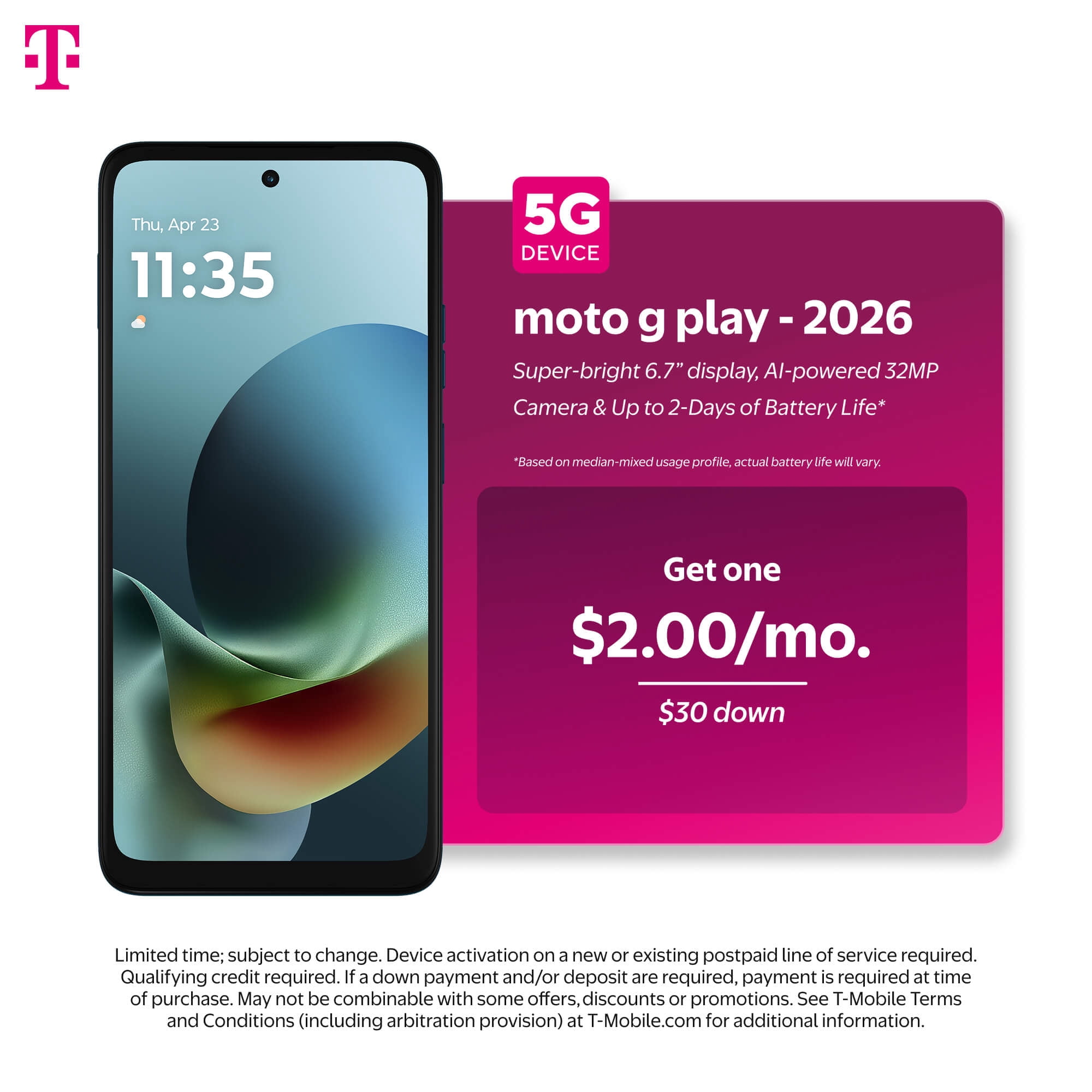 T-Mobile Postpaid Moto G Play 2026 64GB Pantone Tapestry