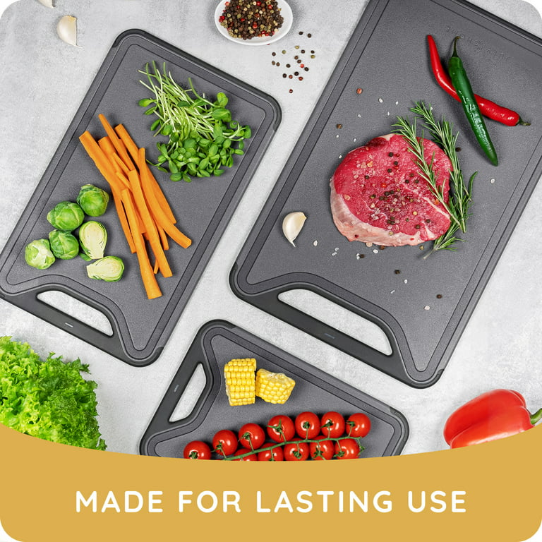 JH Cutting Boards For Kitchen - Plastic Cutting Board Set Of 3, Dishwasher  Safe Cutting Boards With Juice Grooves, Thick Chopping Boards For Meat,  Veggies, Fruits, Easy Grip Handle, Non-slip (black) 