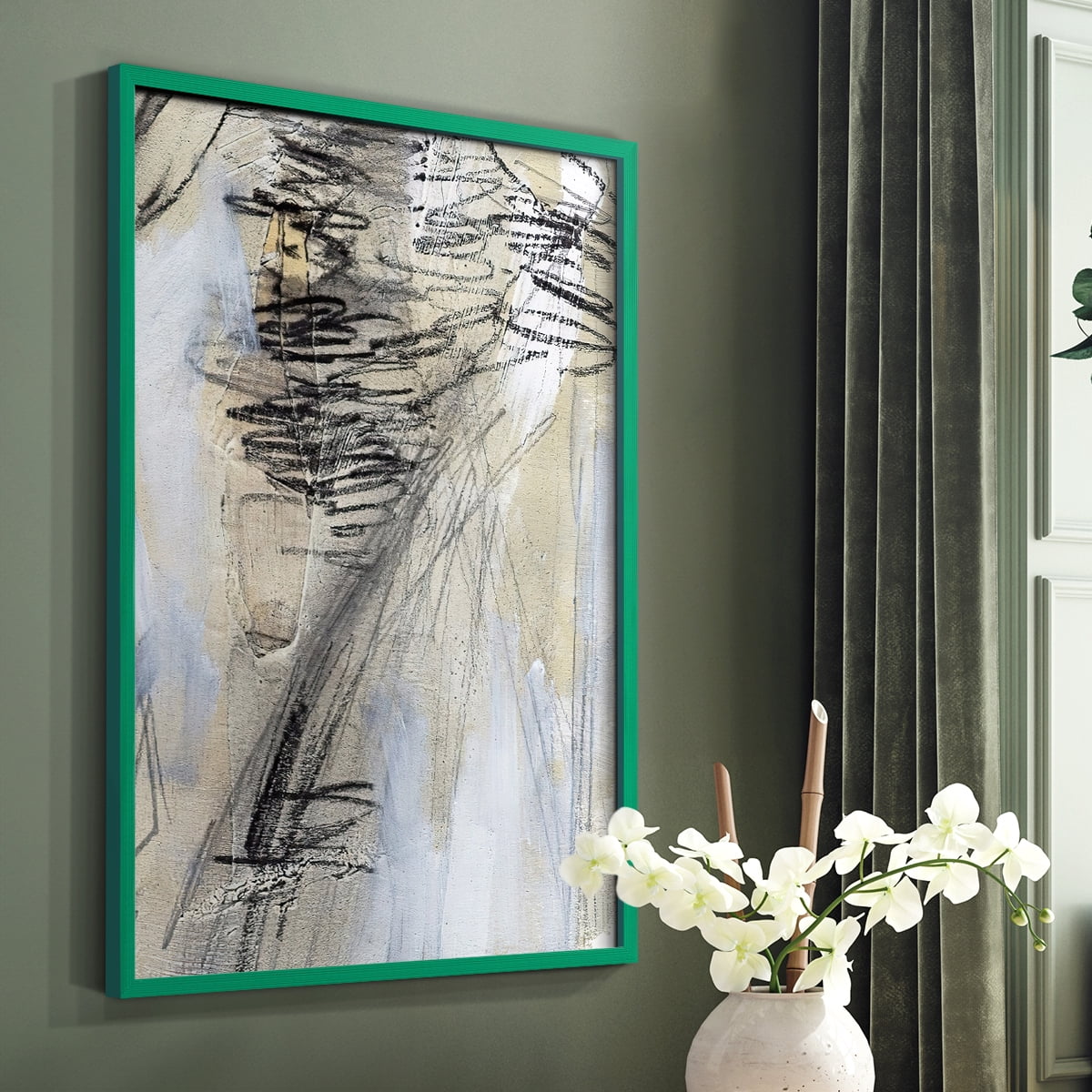 Masked Notes V Framed Print in Green Solid Wood Framed Print No Nail Hanging